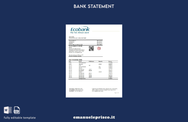 modello word di estratto conto bancario Ecobank del Sud Sudan in stile verificat